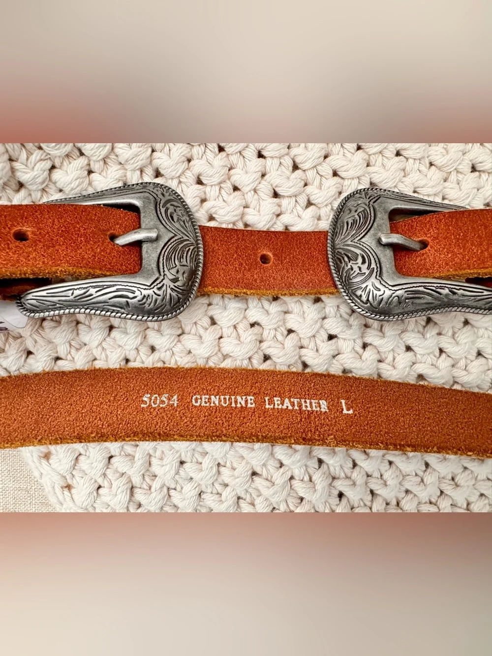 Double Buckle Brown Leather Western Belt size L